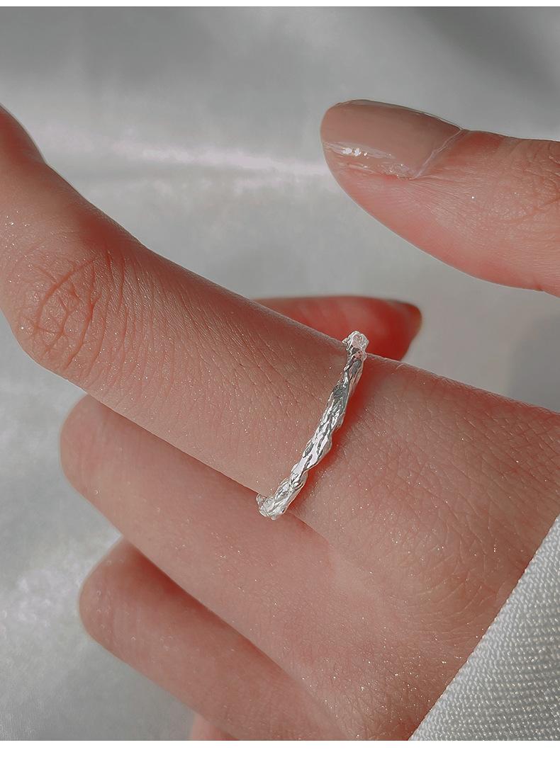 S925 Sterling Silver Irregular Candy Paper Ring for Women Plain Texture Ring - 542(45%)