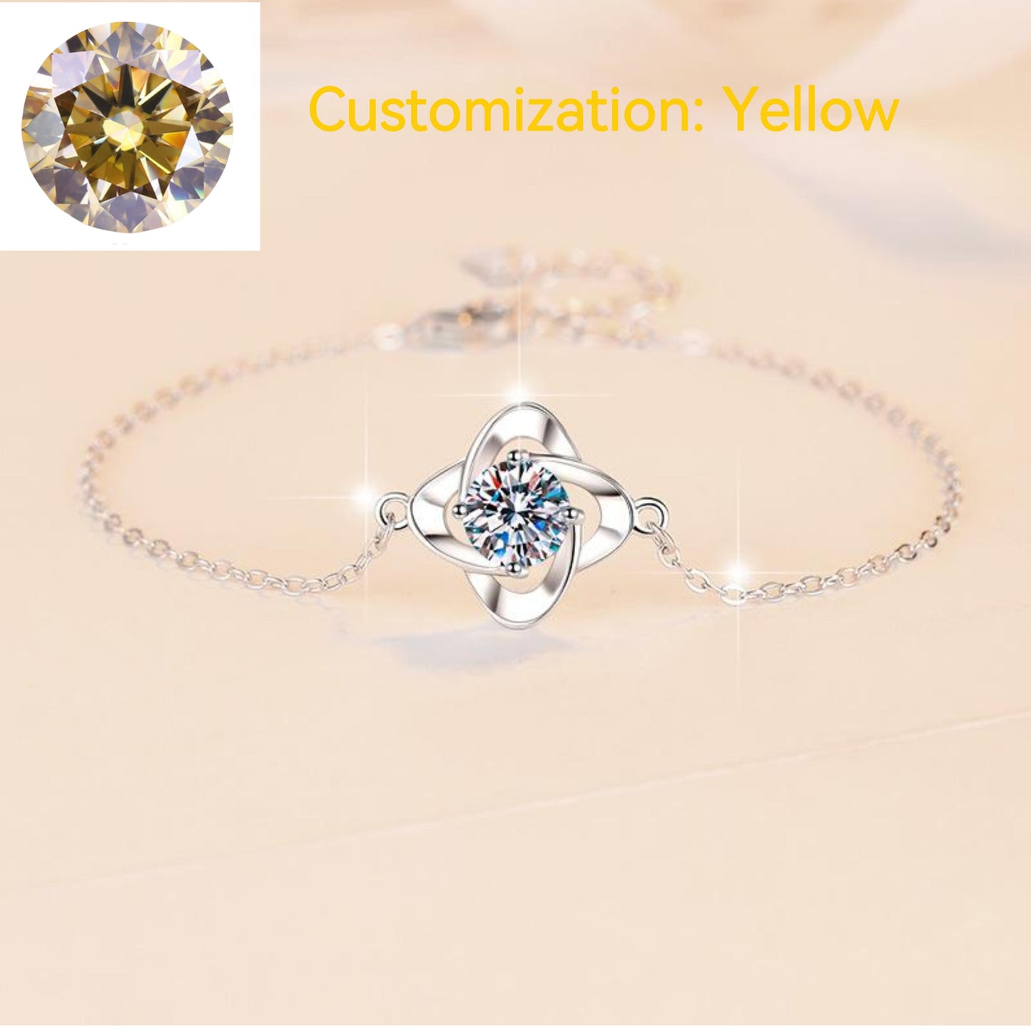 40. 925 Sterling Silver Four Petals Bracelet Synthetic Moissanite Bracelet