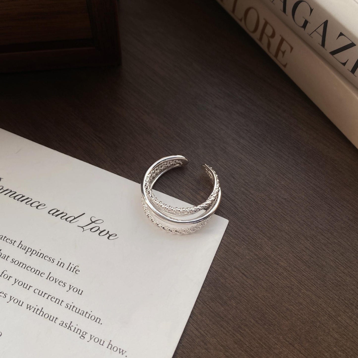 S925 Sterling Silver Multi-layered Twist Wire Ring Women's Open Ring -489(45%)