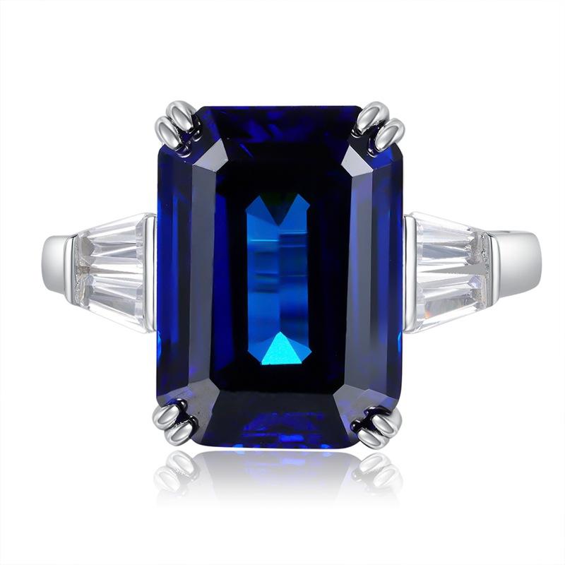 S925 Sterling Silver Blue Grandma Rectangular 10*14mm 6A Cubic Zirconia Ring-148(45%)