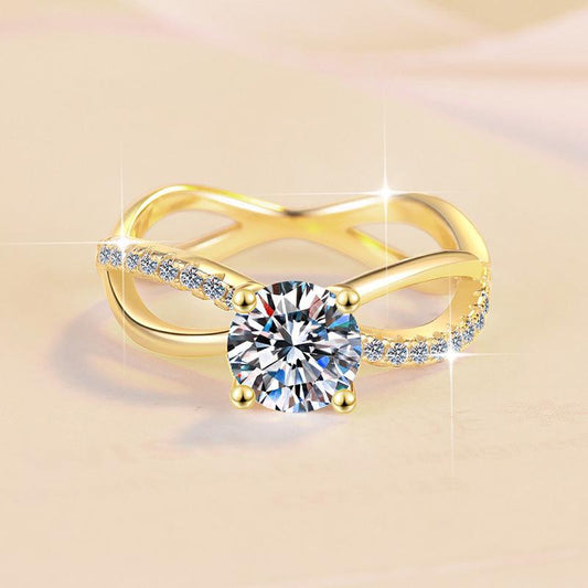 S925 Sterling Silver Four-claw Golden Ring Synthetic Moissanite Ring 1Carat-170(35%)