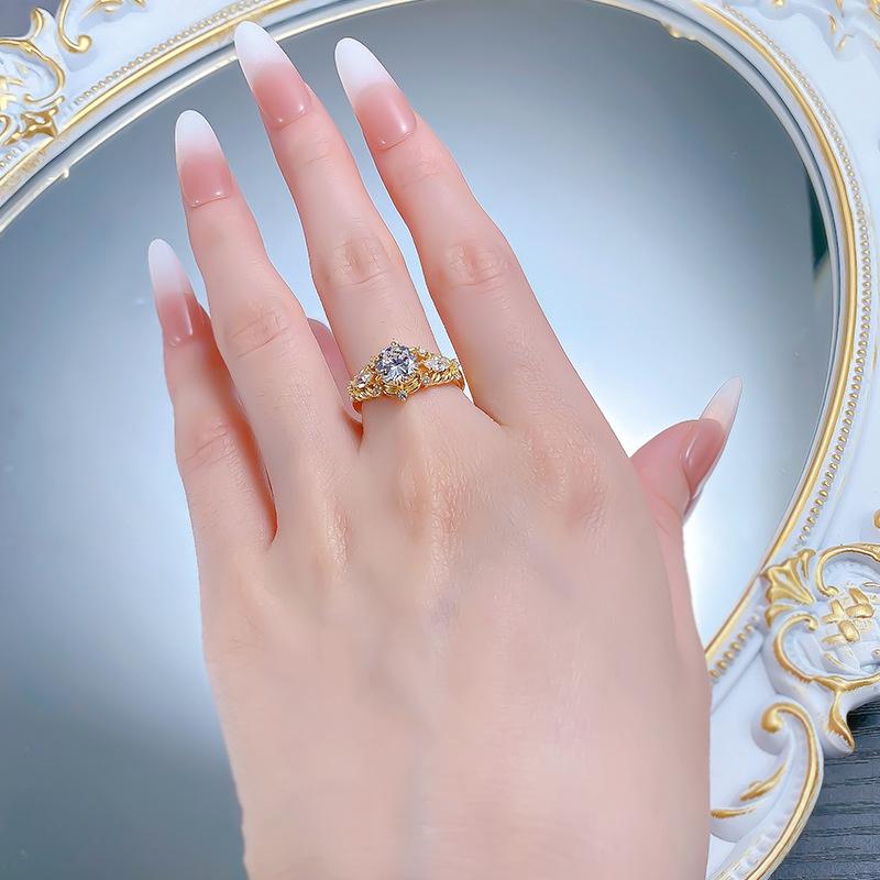 S925 Sterling Silver Horse Eye Golden Plated Oval 7*7mm 6A Cubic Zirconia Ring-440(25%)