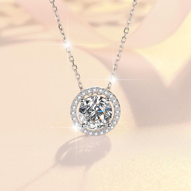 S925 Sterling Silver Simple Round Necklace Synthetic Moissanite Necklace