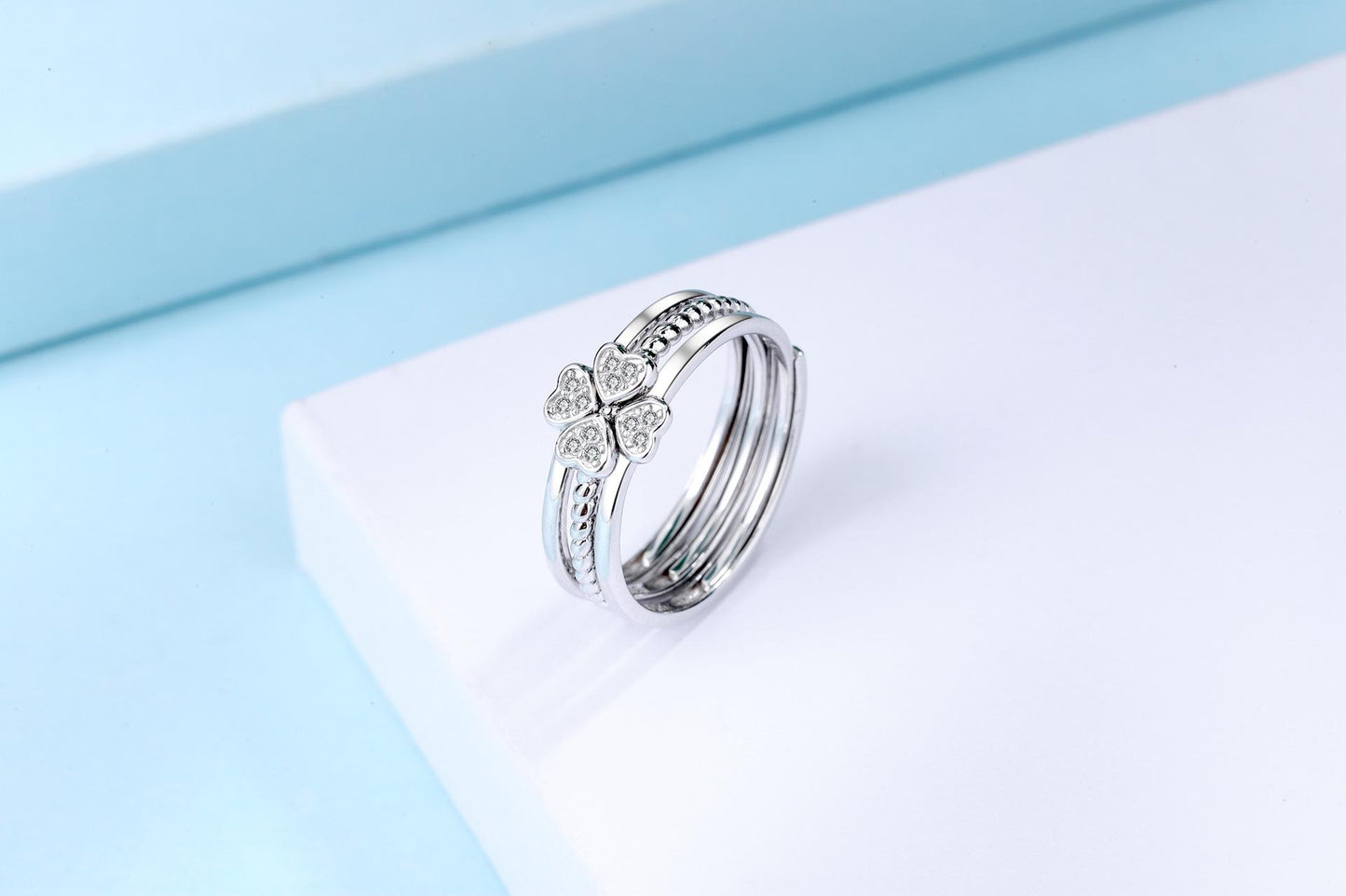 S925 Sterling Silver Four-leaf Clover Three-in-One  Adjustable Simple for Women Ring-632 leaf  ring(45%)