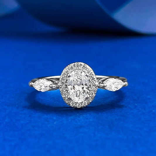 S925 Sterling Silver Three-stones Oval Cut Oval Ring 4*6mm 6A Cubic Zirconia Ring-178(35%)