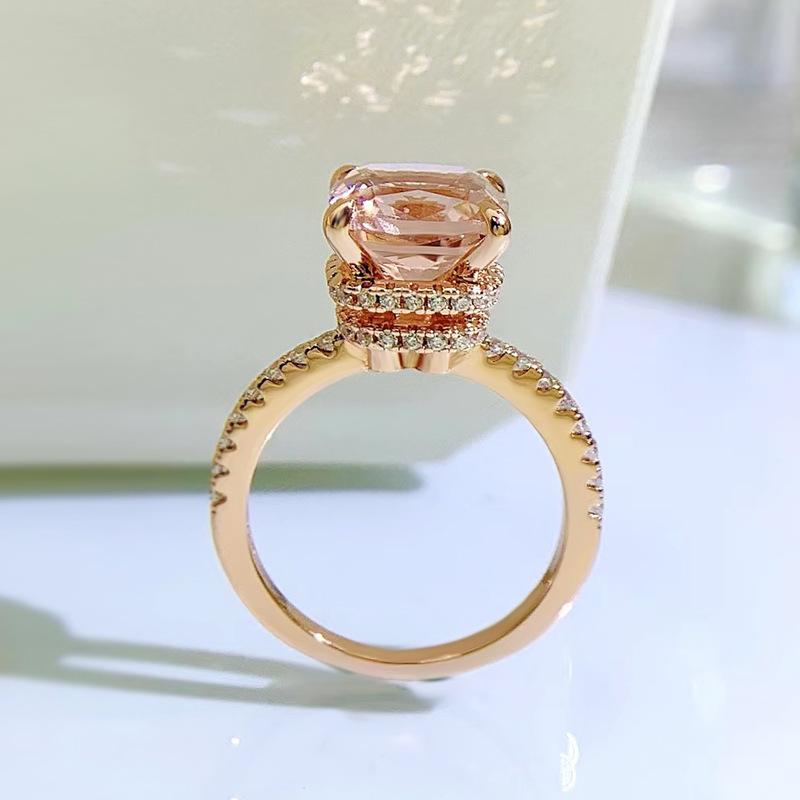 S925 Sterling Silver Champagne Fat Square Cut High Carbon Ring 9*9mm 6A Cubic Zirconia Ring-457(25%)