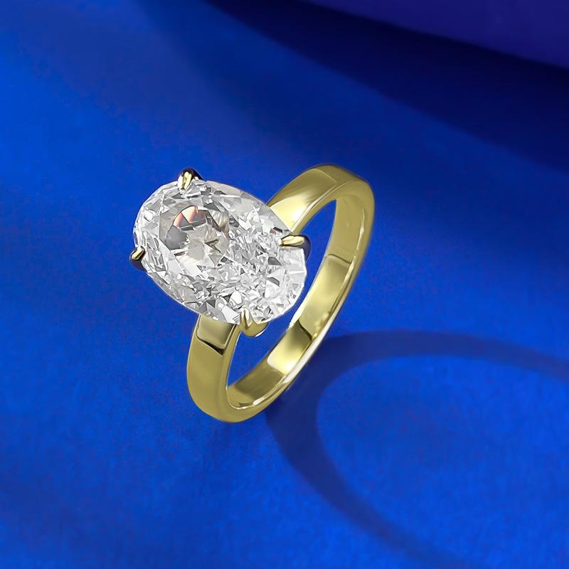 S925 Sterling Silver Ice Flower Cut Elonggate Oval Ring 8*12mm 8A Cubic Zirconia Ring-142(45%)