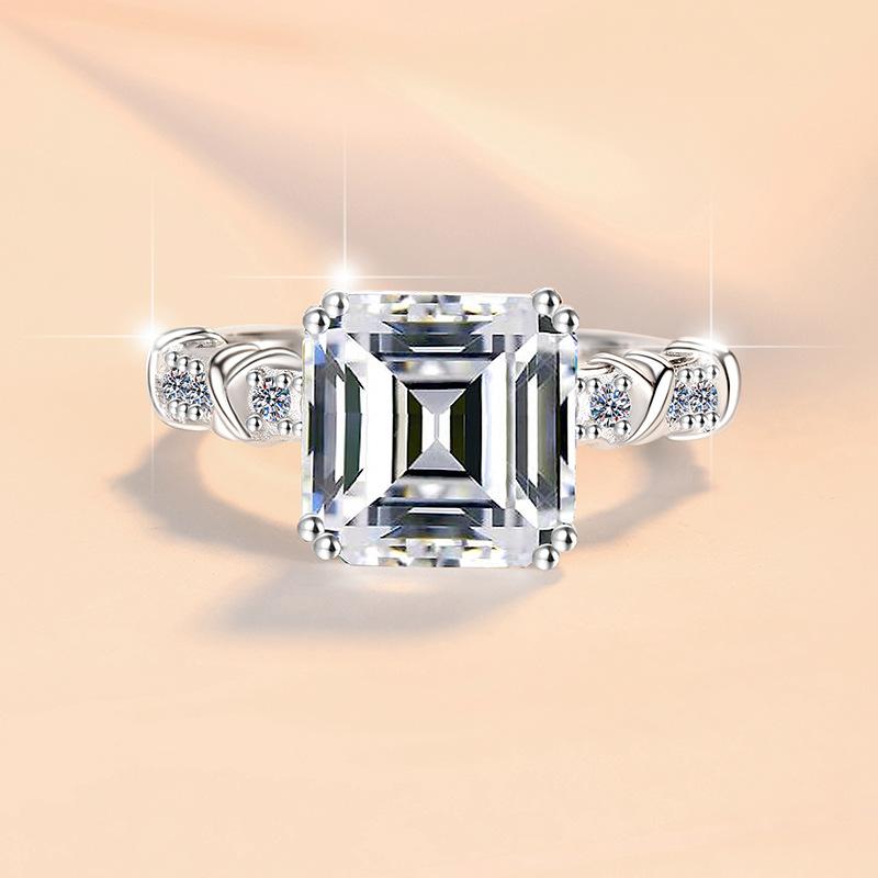 S925 Sterling Silver Four-claw Square Asscher Ring Synthetic Moissanite Ring 5Carat-465(1%)