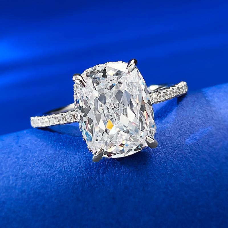 S925 Sterling Silver Ice Flower cut Cushion Ring 8*10mm 8A cubic zirconia ring fashion jewelry accessory woman girl promise ring Springtok-274(35%)