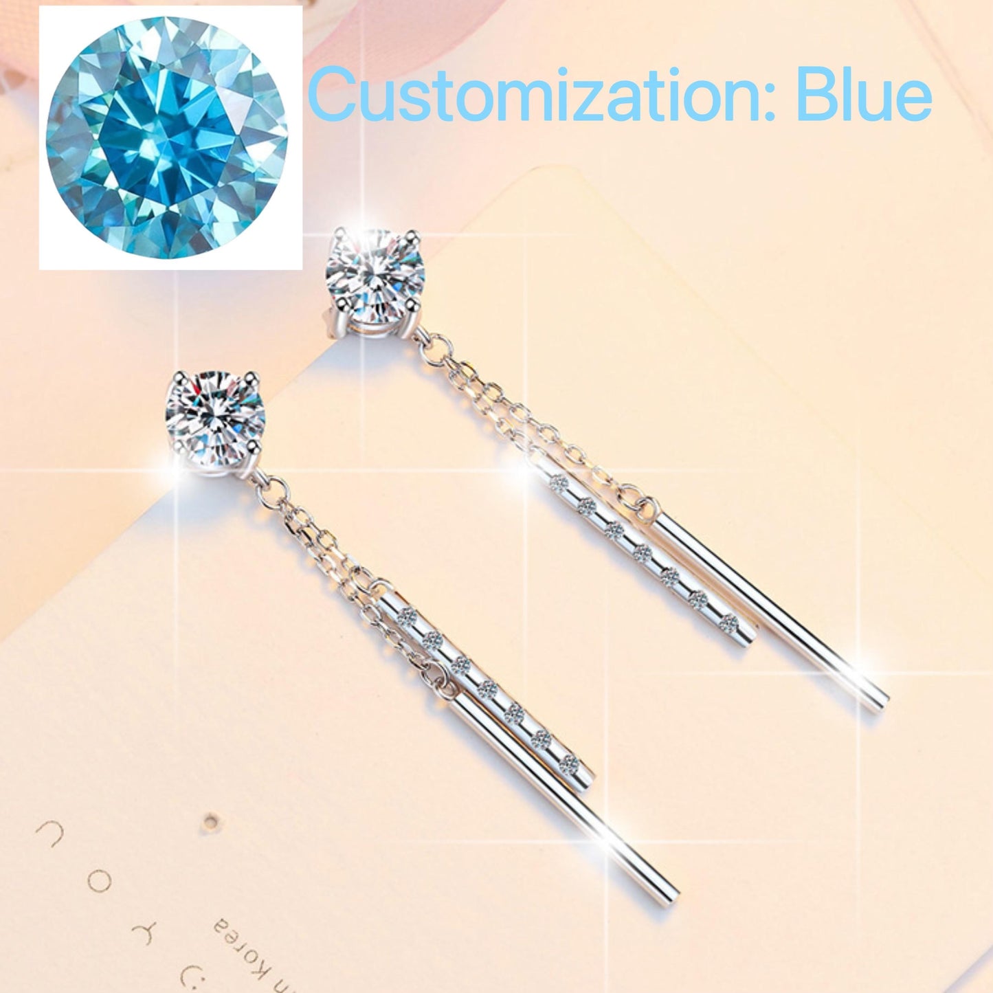 47. S925 Sterling Silver Long Tassel Stud Earrings Synthetic Moissanite Stud Earrings