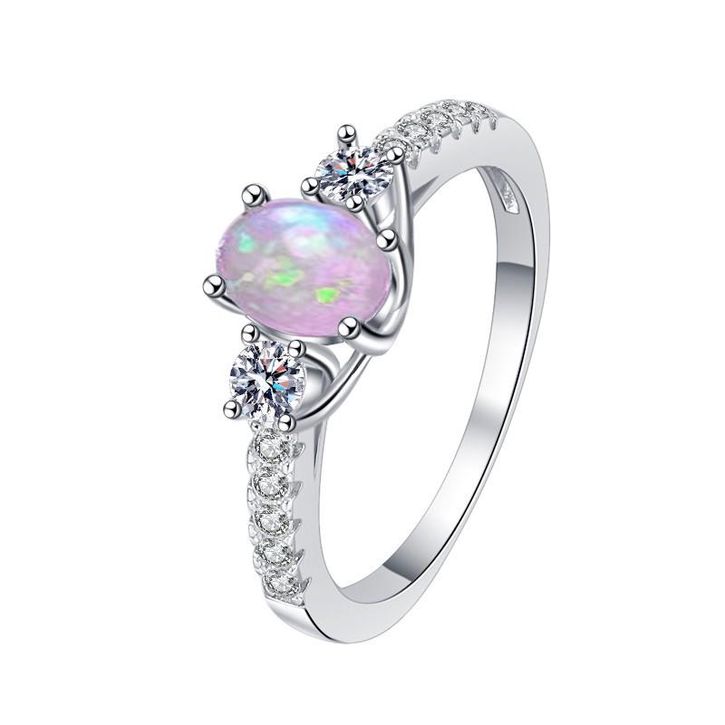 77. S925 Sterling Silver Ring Opal Stone Ring