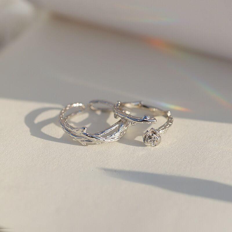 S925 Sterling Silver Thorns and Roses Couple Open Ring - 543 weddingring(45%)