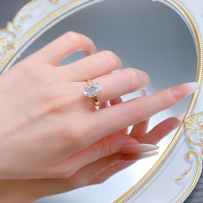 S925 Sterling Silver Ice Flower Cut Elonggate Oval Ring 8*12mm 8A Cubic Zirconia Ring-142(45%)