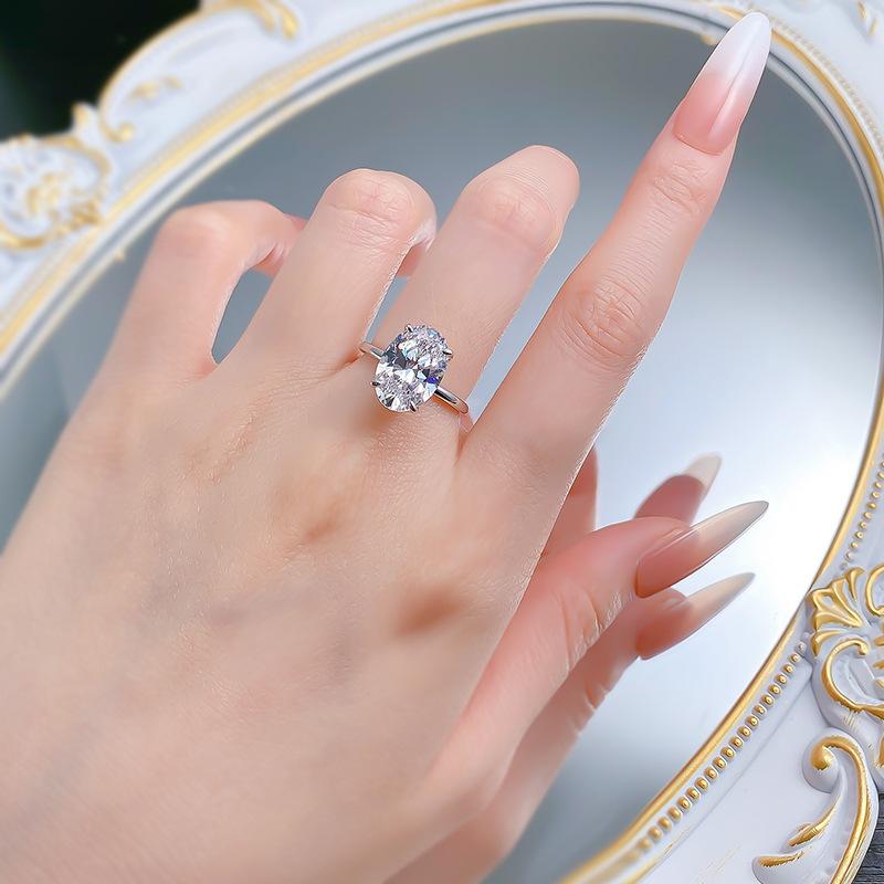 S925 Sterling Silver Radiant Cut Oval Ring 9 * 13mm 6A Cubic Zirconia Ring-266(35%)