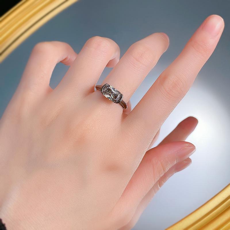 S925 Sterling Silver Black Golden Radiant Cut Rectangular Ring 6*9mm 6A Cubic Zirconia Ring-348(35%)