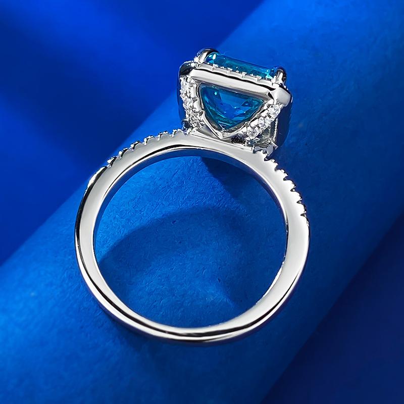 S925 Sterling Silver  Aquamarine Square Cushion 8*8mm 6A Cubic Zirconia Ring-436(25%)