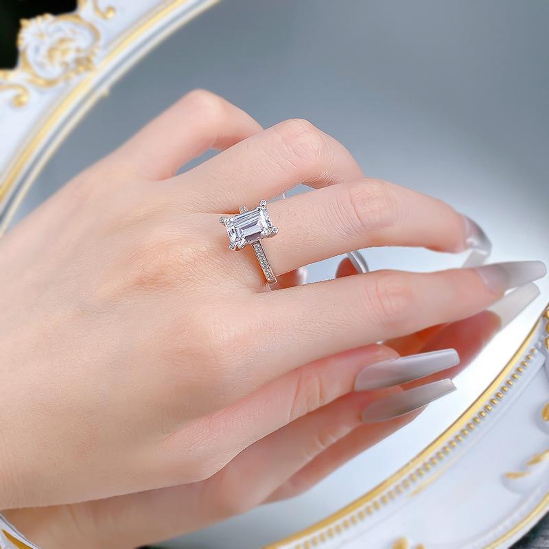 S925 Sterling Silver Grandma Cut Square Ring 7*10mm 6A Cubic Zirconia Ring fashion jewelry accessory woman girl promise ring Springtok-295(35%)