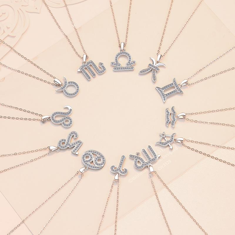 S925 Sterling Silver Twelve Constellations Necklace Synthetic Moissanite Birthday Gift Minimalist Pendant Necklace-332(35%)