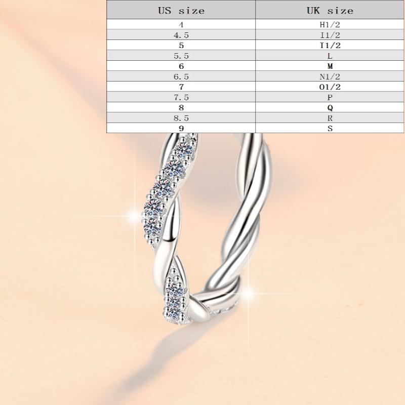 S925 Sterling Silver Twine Twist Ring Synthetic Moissanite Ring-197(35%)