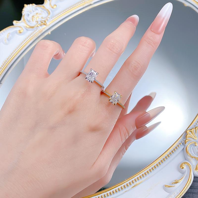 S925 Sterling Silver Ice Flower Cut Rectangular Ring 6*8mm 6A Cubic Zirconia Ring-196(35%)