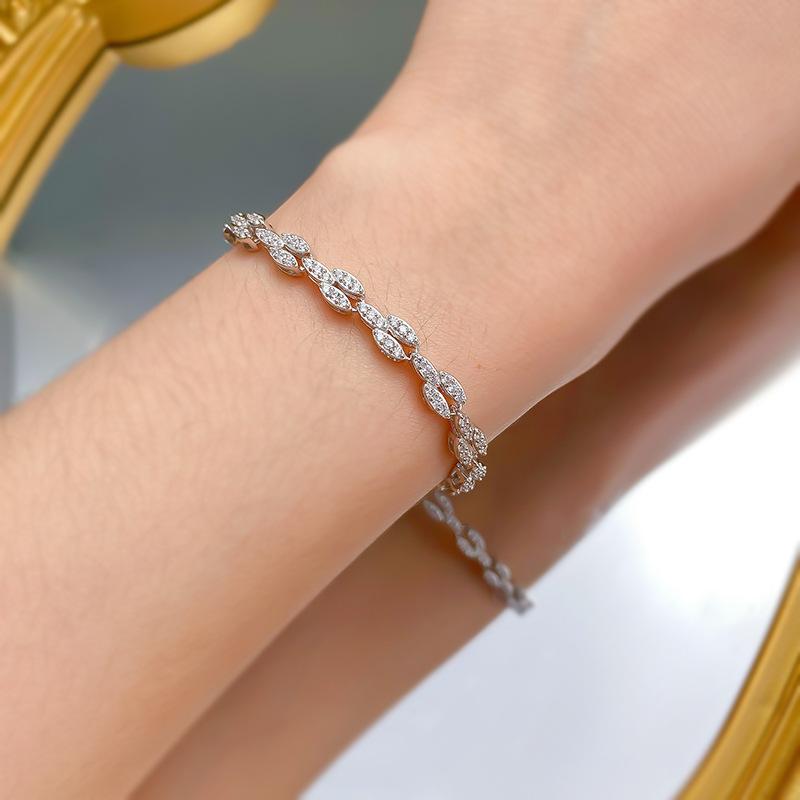 S925 Sterling Silver Full Elonggate Oval Stones 8A Cubic Zirconia Bracelet-305(15%)