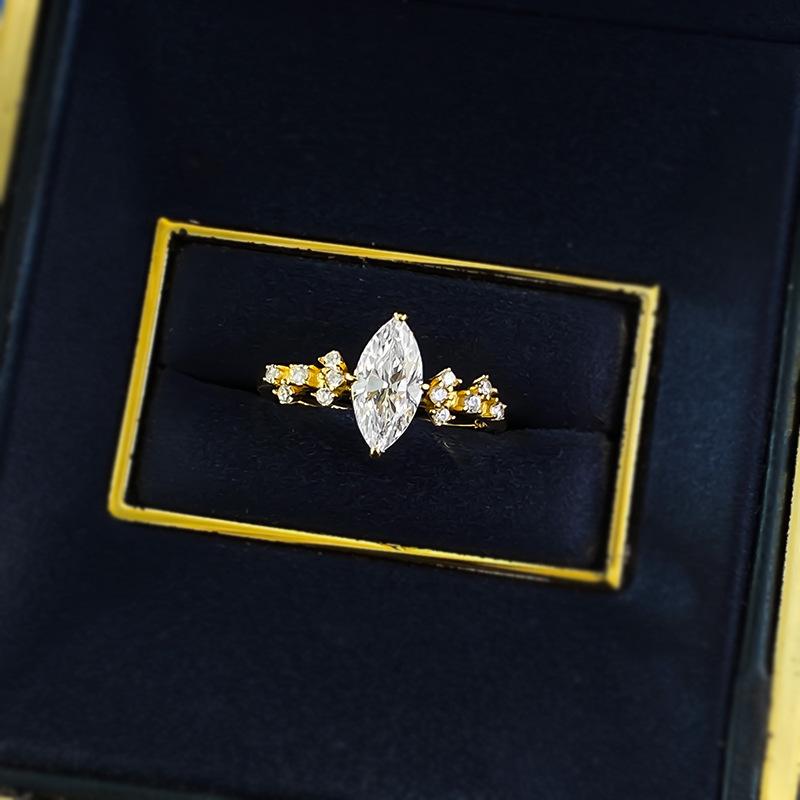 S925 Sterling Silver Marquise Horse Eye 5*10mm 6A Cubic Zirconia Ring-438(25%)