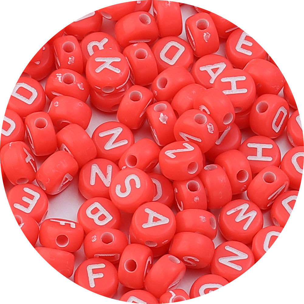 100 Pcs/Pack Acrylic Colorful Beads Mixed Color Flat round English Letters Loose Beads Diy Bracelet Beaded Material