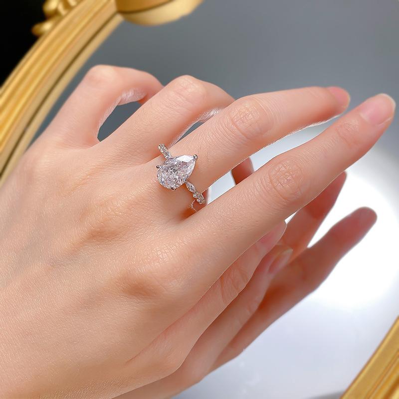 S925 Sterling Silver Pear-Shaped Ice Flower Cut Water Drop Ring 8 * 12mm 8A Cubic Zirconia Ring fashion jewelry accessory woman girl promise ring Springtok-294(35%)