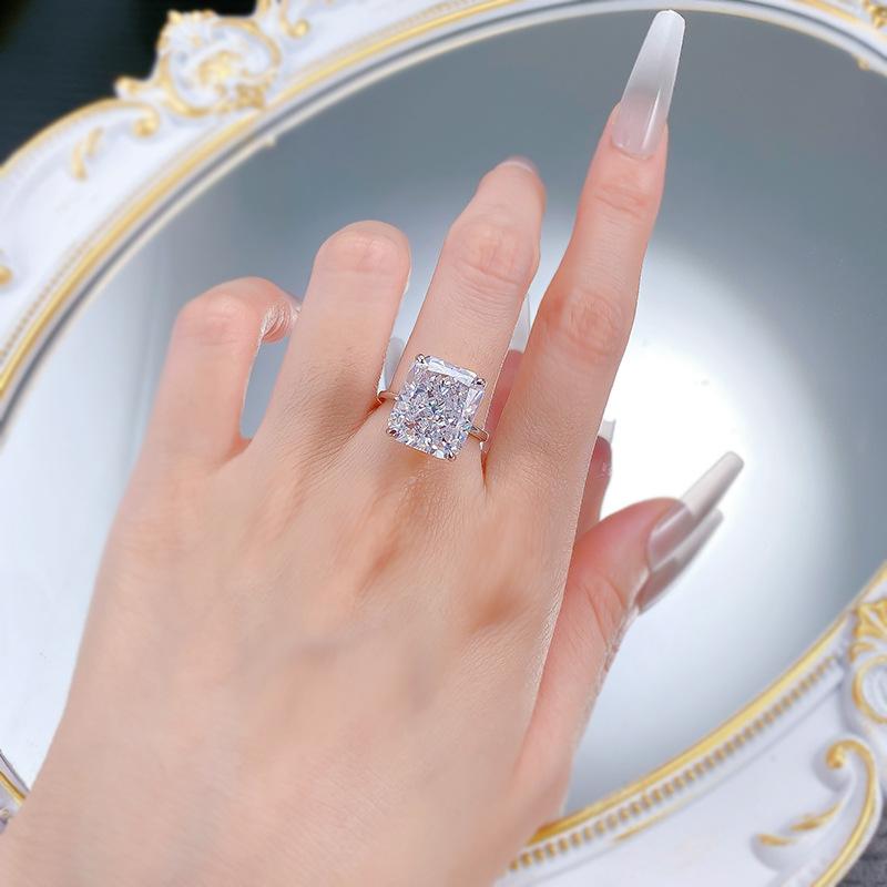 S925 Sterling Silver Ice Flower Cut Square Ring 12*14mm 8A Cubic Zirconia Ring fashion jewelry accessory woman girl promise ring-219(35%)