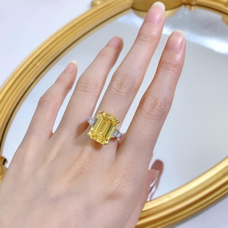 S925 Sterling Silver Asscher Cut High Carbon Ring 11*15mm 8A Cubic Zirconia Ring fashion jewelry accessory woman girl promise ring-240(35%)