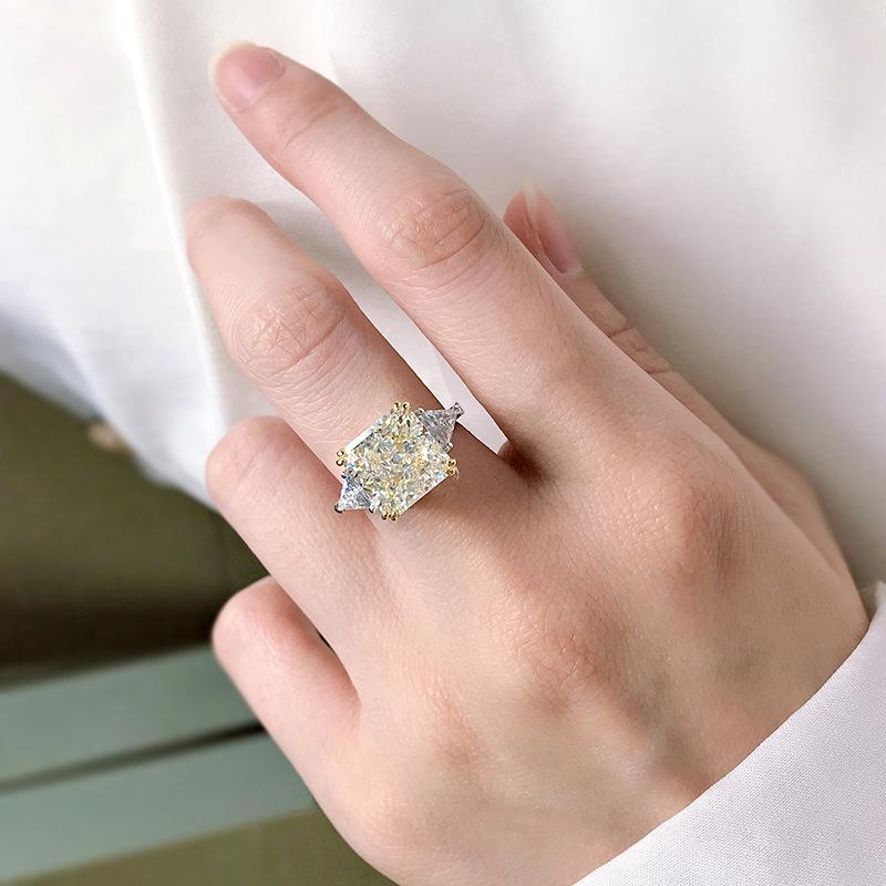 S925 Sterling Silver Ice Flower Cut High Carbon Square Ring 10*10mm 8A Cubic Zirconia Ring-117(45%)