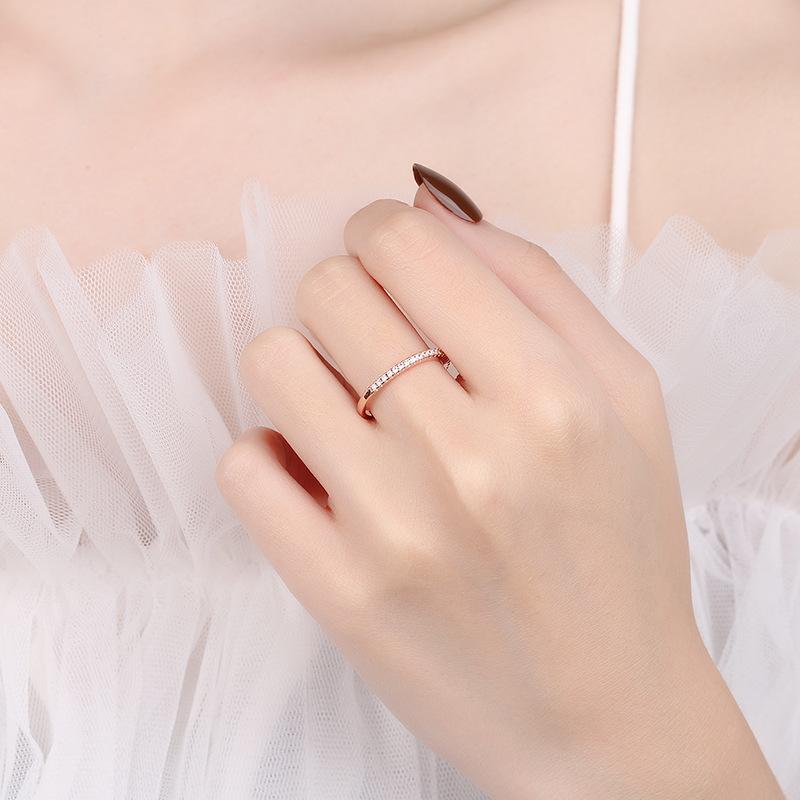 S925 Sterling Silver One-Line Band Ring Synthetic Moissanite fashion jewelry accessory woman girl promise ring-209(35%)