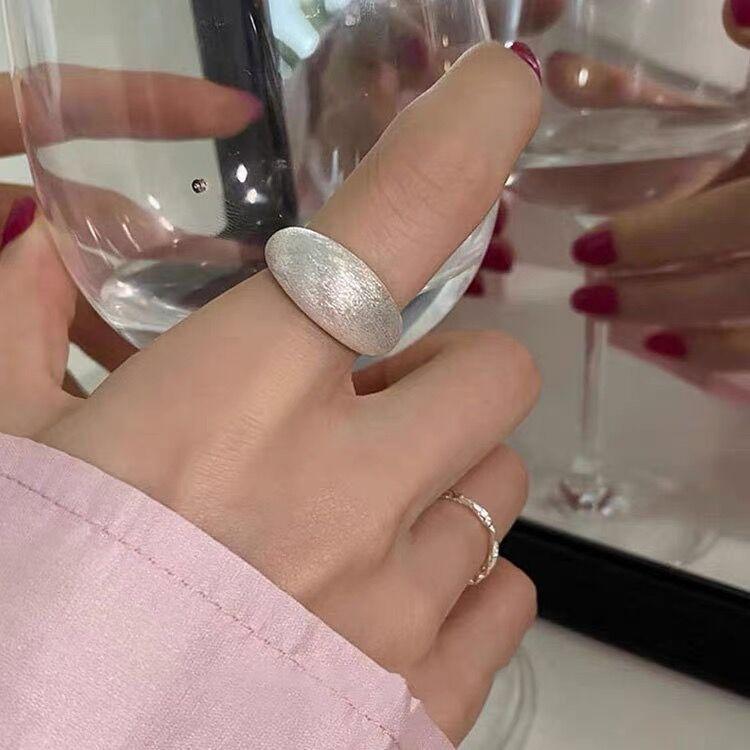 S925 Sterling Silver Brushed Wide Minimalist Ring for Women - 552(45%)