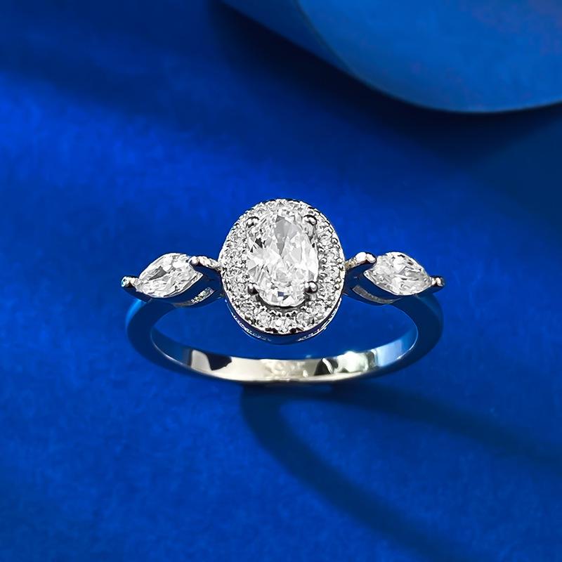 S925 Sterling Silver Three-stones Oval Cut Oval Ring 4*6mm 6A Cubic Zirconia Ring-178(35%)