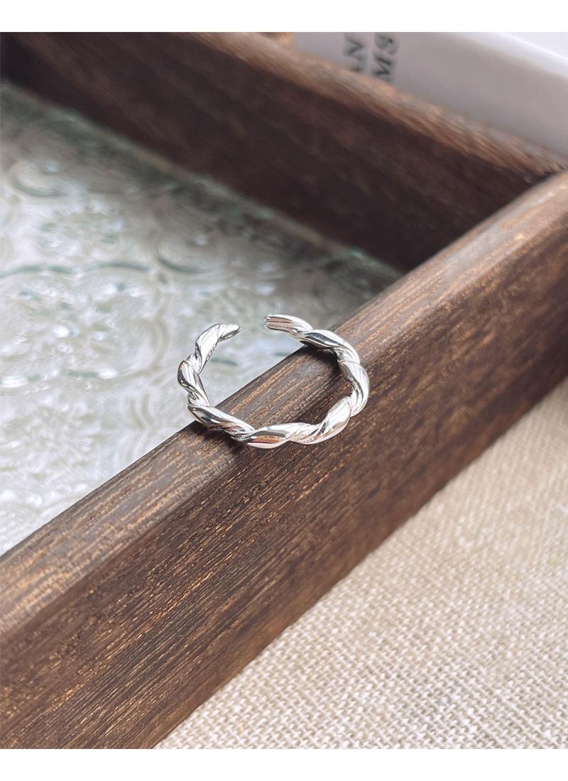 S925 Sterling Silver Simple Braided Twist Ring for Women Open Rings-545(45%)