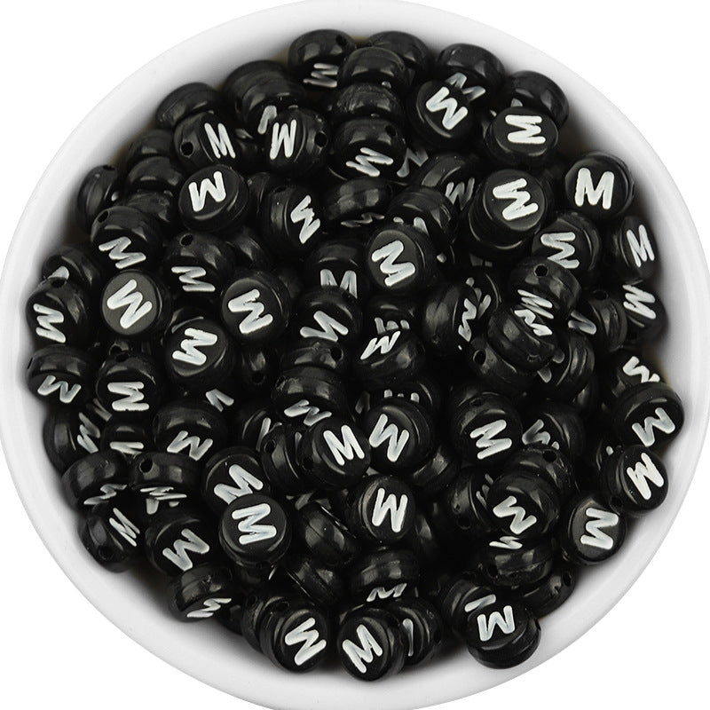 100 Pcs/Pack Acrylic Flat round Beads Diy Black Background White Love Beads/Single English Letter Loose Beads