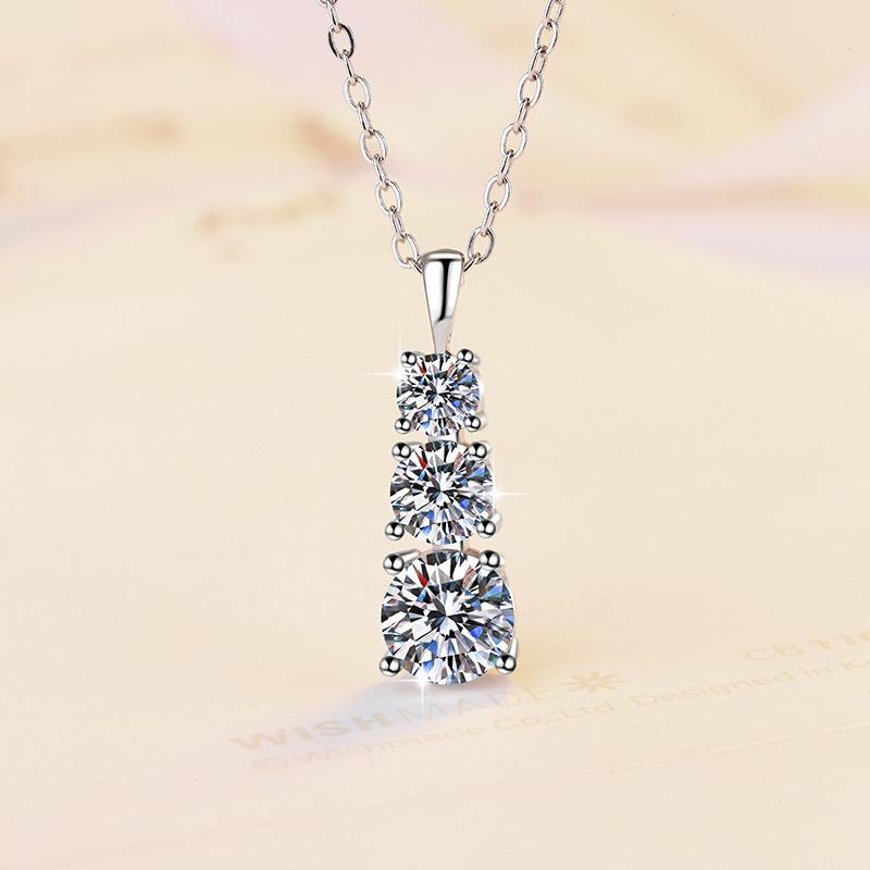 S925 Sterling Silver Triple Necklace Synthetic Moissanite Necklace birthday gift silver jewelry minimalist necklace pendant necklace-327(35%)