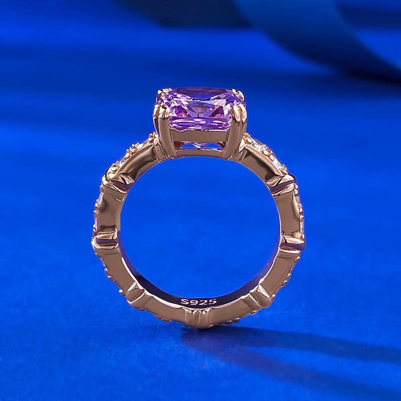 S925 Sterling Silver Purple Five-Flower Square Ring 9*9mm 6A Cubic Zirconia Ring-417(25%)