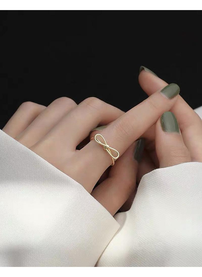 S925 Sterling Silver Simple Line Hollow Bowknot Ring Open Ring for Women -500(45%)