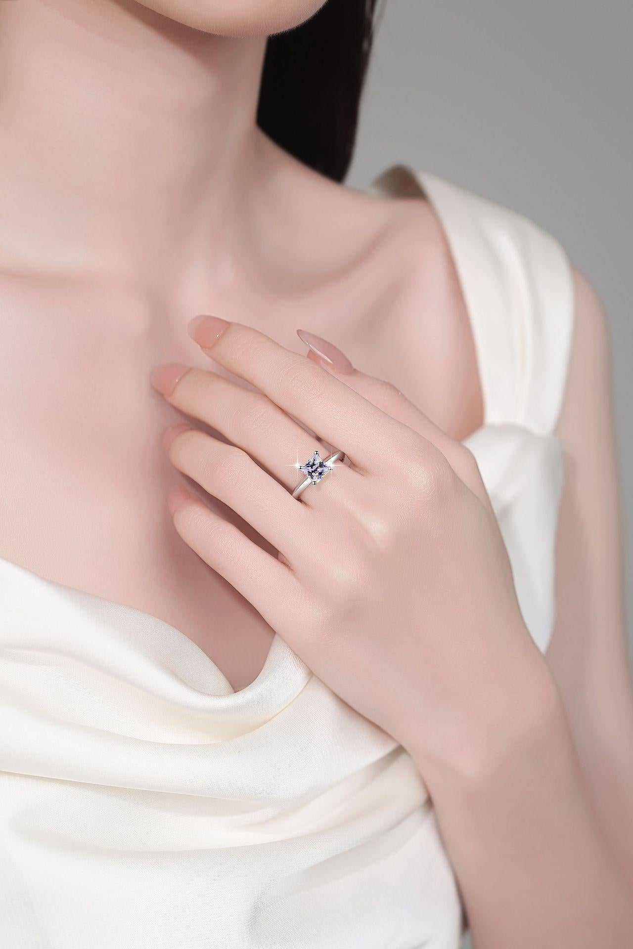 6A Cubic Zirconia S925 Sterling Silver Four-claw Princess Square Ring 1.2Carat-469(25%)