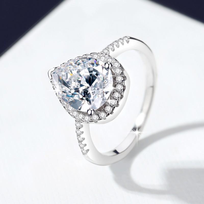6A Cubic Zirconia Ring S925 Sterling Silver Water Drop Heart-shaped  Synthetic Ring-279(35%)