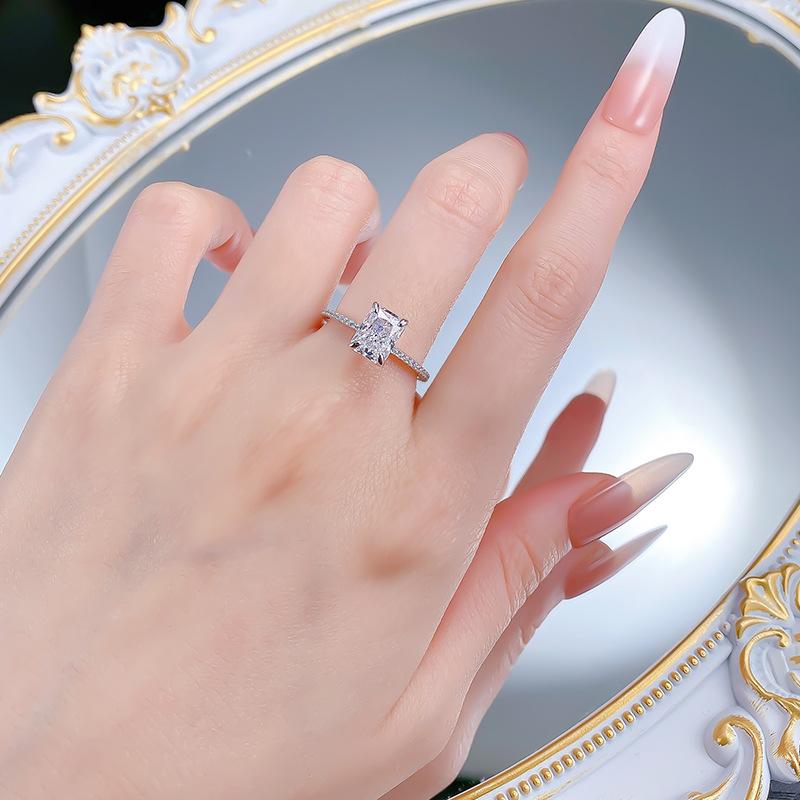 S925 Sterling Silver Ice Flower Cut Rectangular Ring 6*8mm 6A Cubic Zirconia Ring-196(35%)