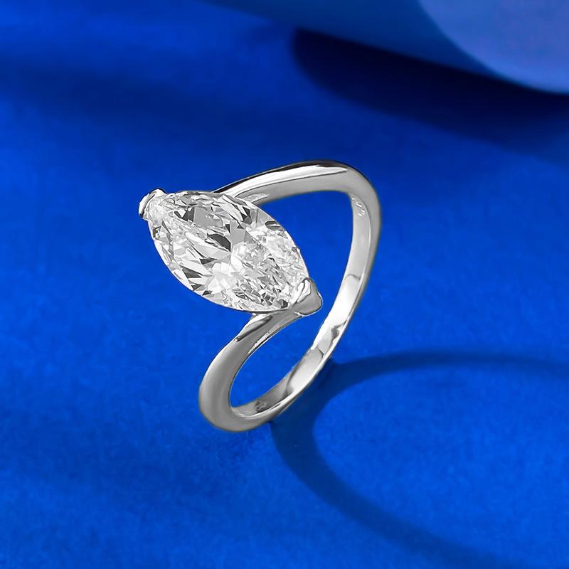 S925 Sterling Silver Marquise Horse Eye Cut Ring 6*12mm 6A Cubic Zirconia Ring-288(35%)