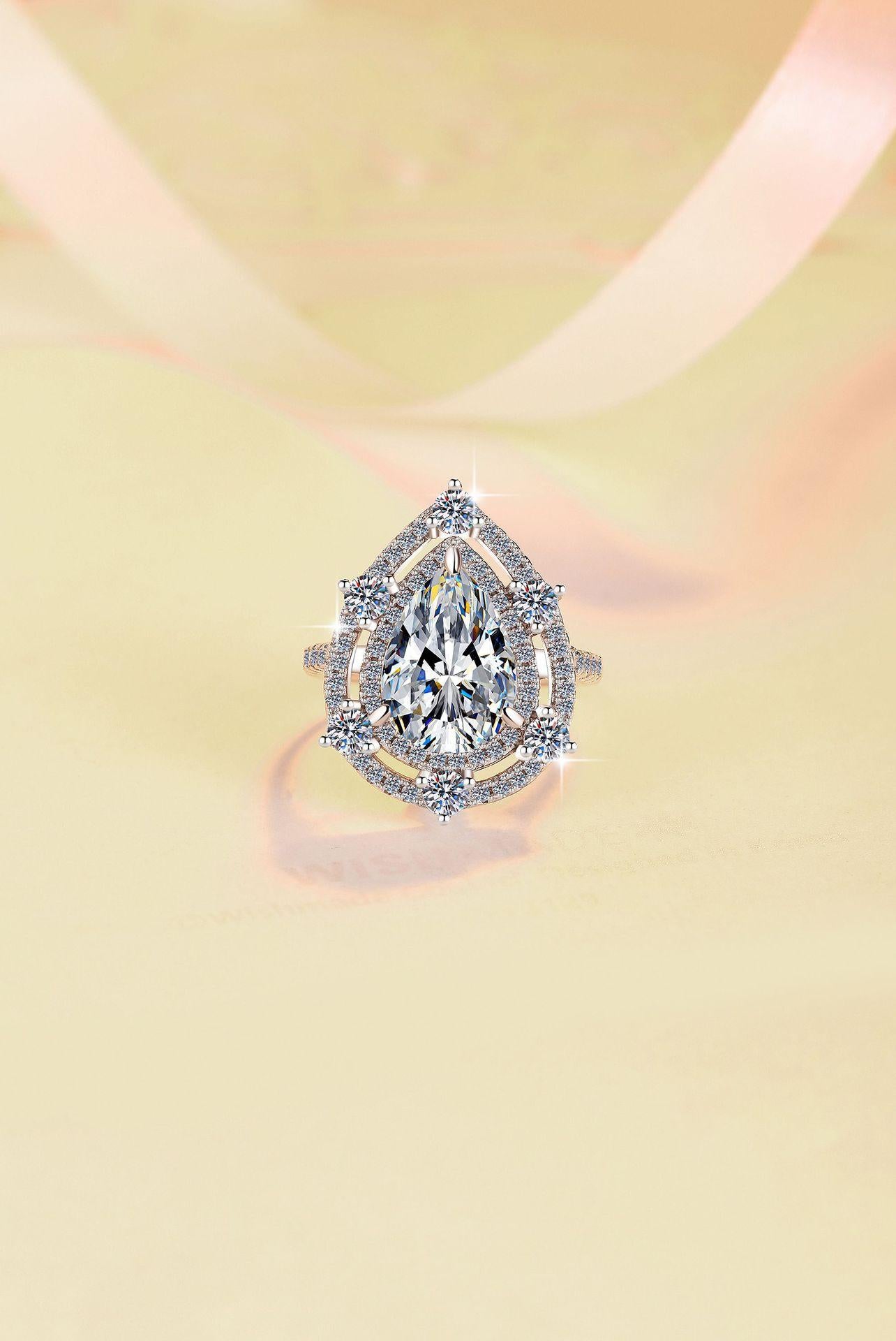 S925 Sterling Silver Water Drop Pear Shape Ring Synthetic Moissanite Ring 5 Carats-449(1%)