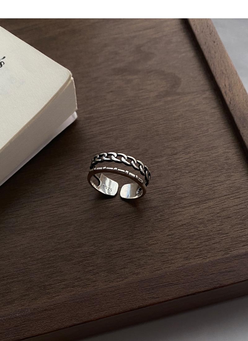 S925 Sterling Silver Vintage Double Layer Chain Ring for Women - 501(45%)