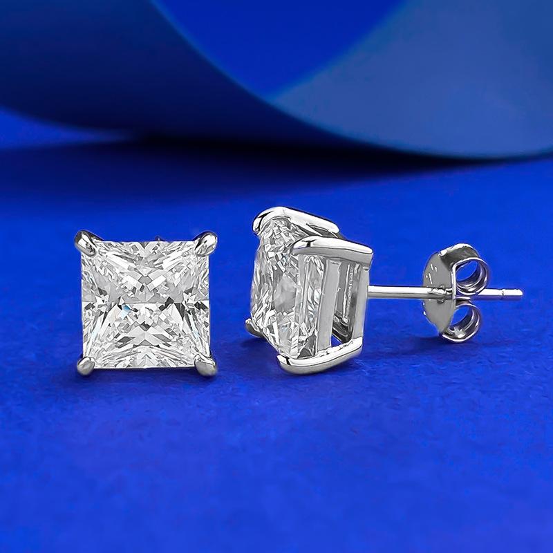 S925 Sterling Silver Princess Cut Ring 7*7mm 6A Cubic Zirconia Earrings Daily Life Earrings-622(35%)