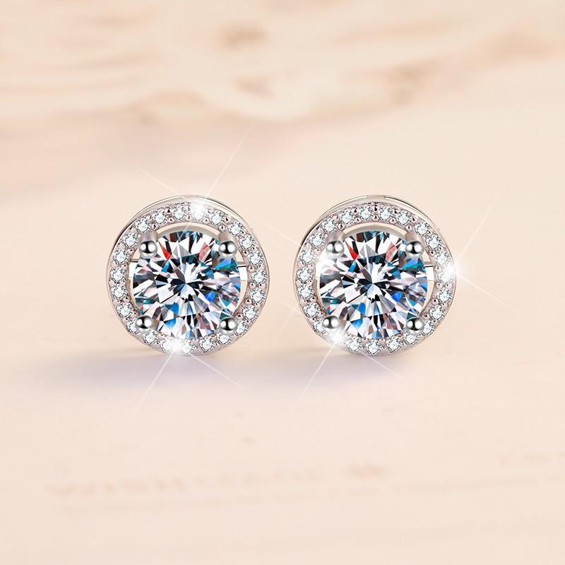 NO8-1. S925 Sterling Silver High Grade Synthetic Moissanite Stud Earrings /Round Wrap Style/ /Certified Synthetic Moissanite/High Grade Of D Color E Cut VVS1 Clarity/Superflash Synthetic Moissanite