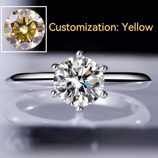 104. Yellow-S925 Sterling Silver D Color Synthetic Moissanite Six-claws Ring/type 1//1 Carat/2 Carat/ High Grade Synthetic Moissanite