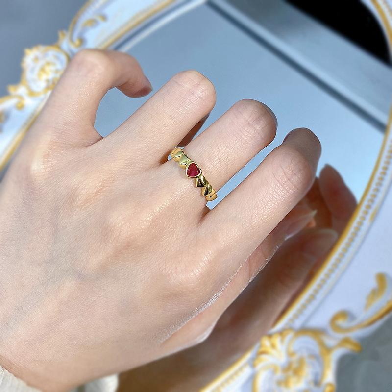S925 Sterling Silver Red Heart Shape Golden Plated 4*4mm 6A Cubic Zirconia Ring jewelry accessory-124(45%)