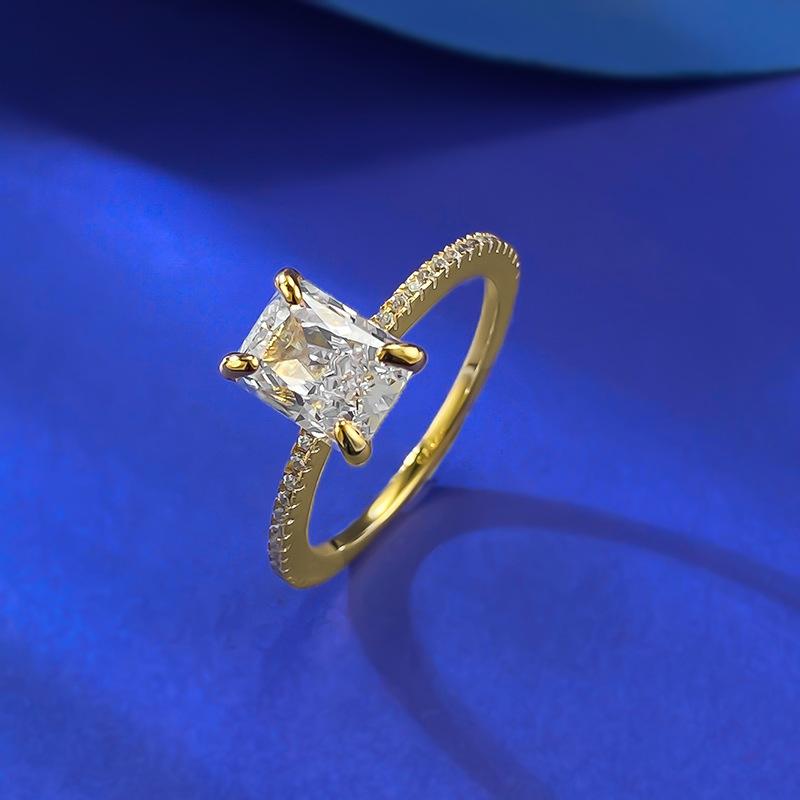 S925 Sterling Silver Ice Flower Cut Rectangular Ring 6*8mm 6A Cubic Zirconia Ring-196(35%)